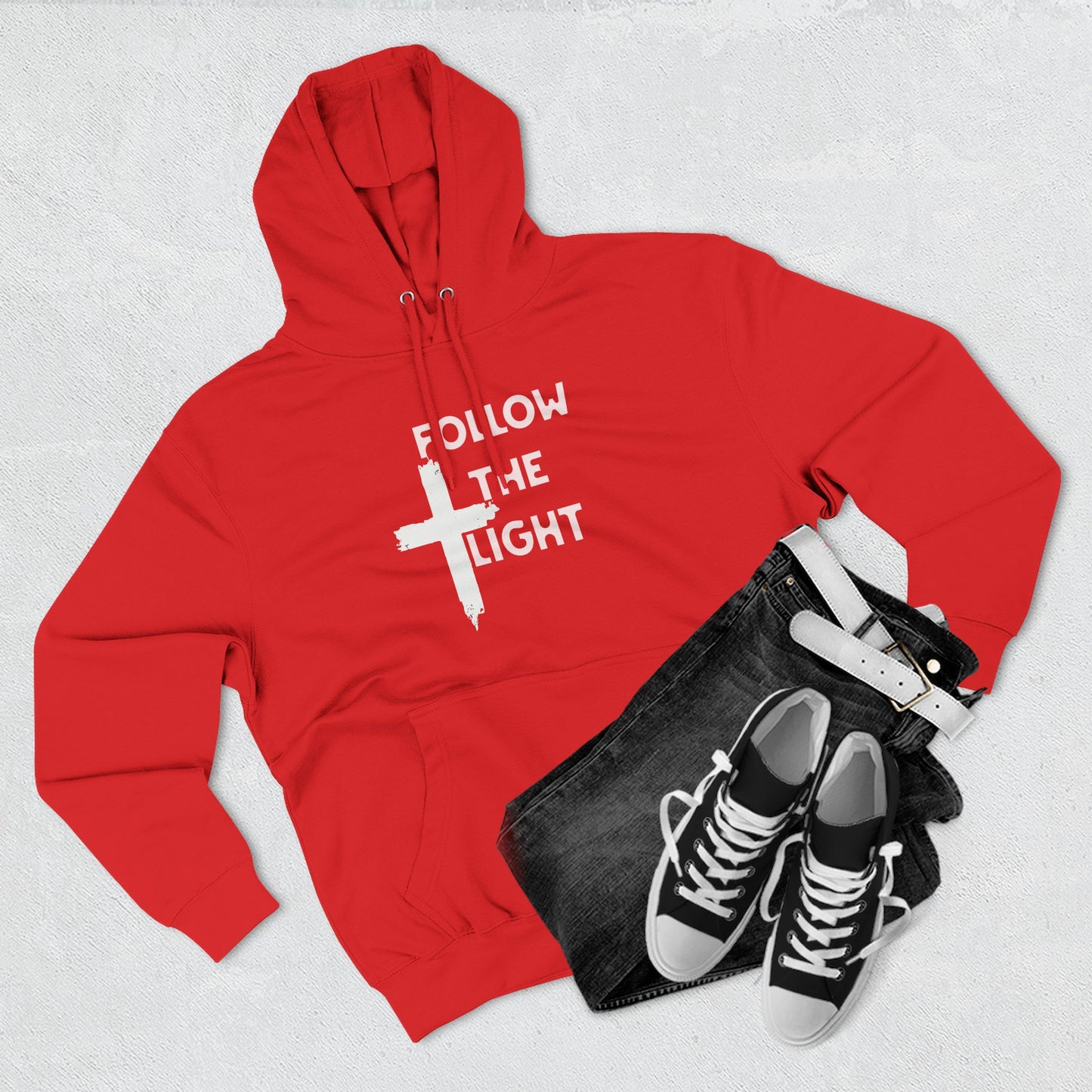 Christian Biker Hoodie: Follow the Light Cross Graphic