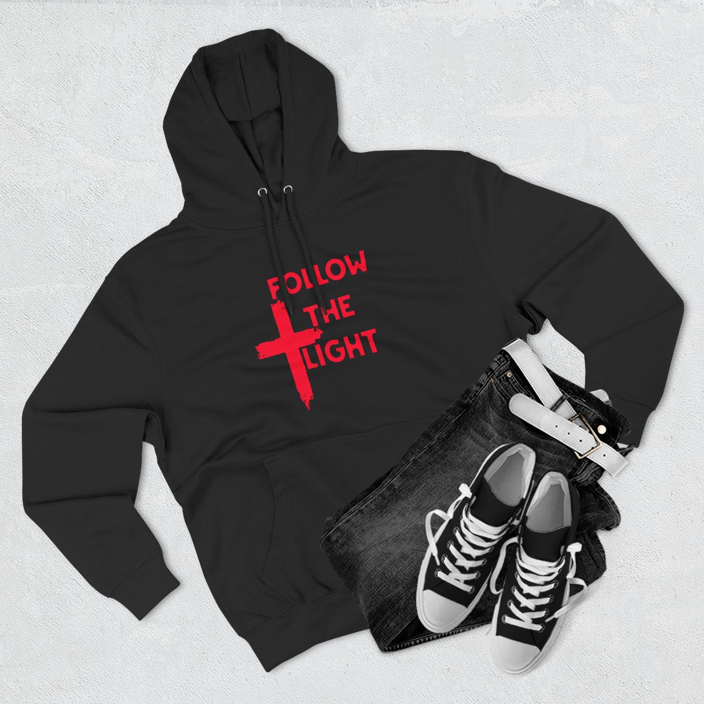 Christian Biker Hoodie: Follow the Light Cross Graphic
