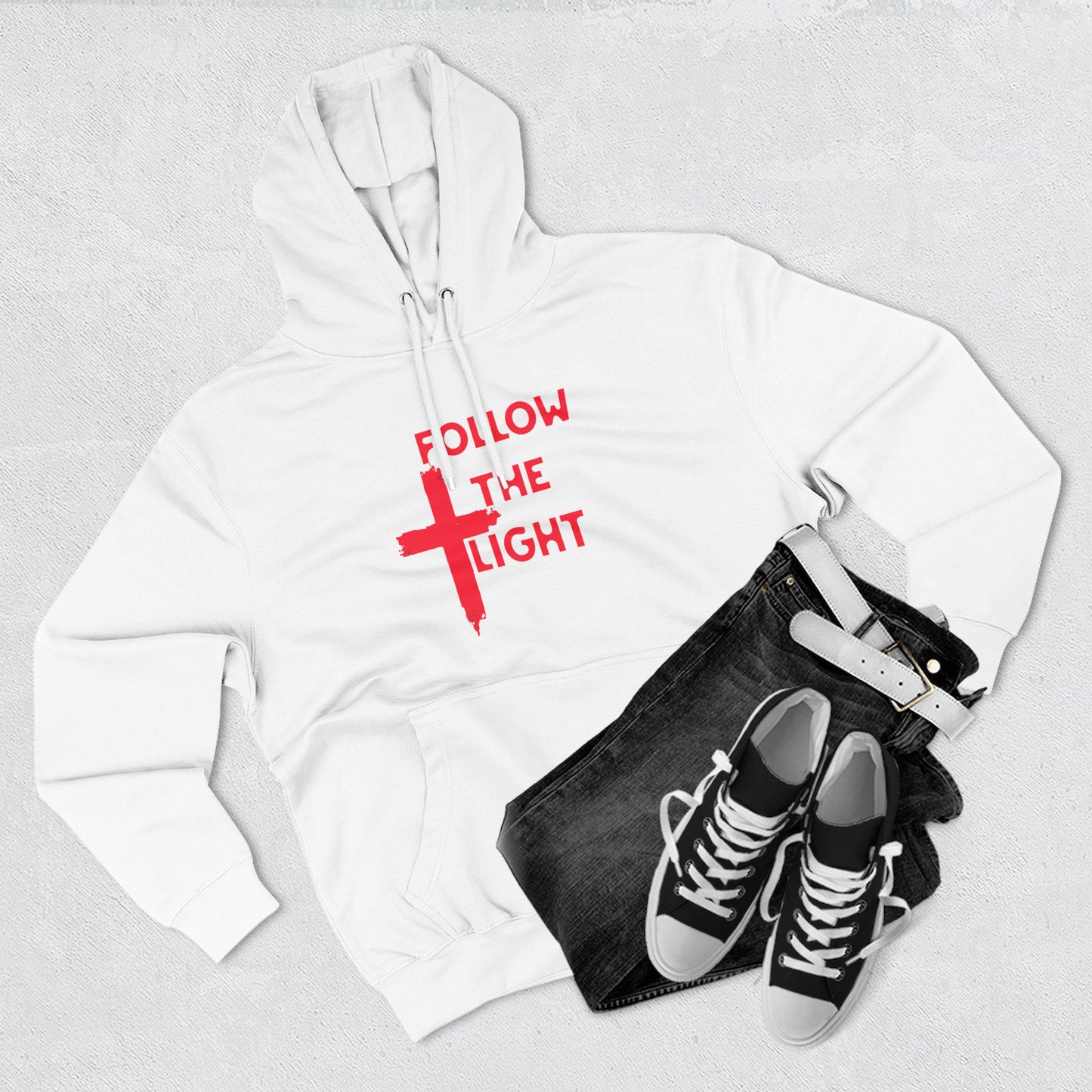 Christian Biker Hoodie: Follow the Light Cross Graphic