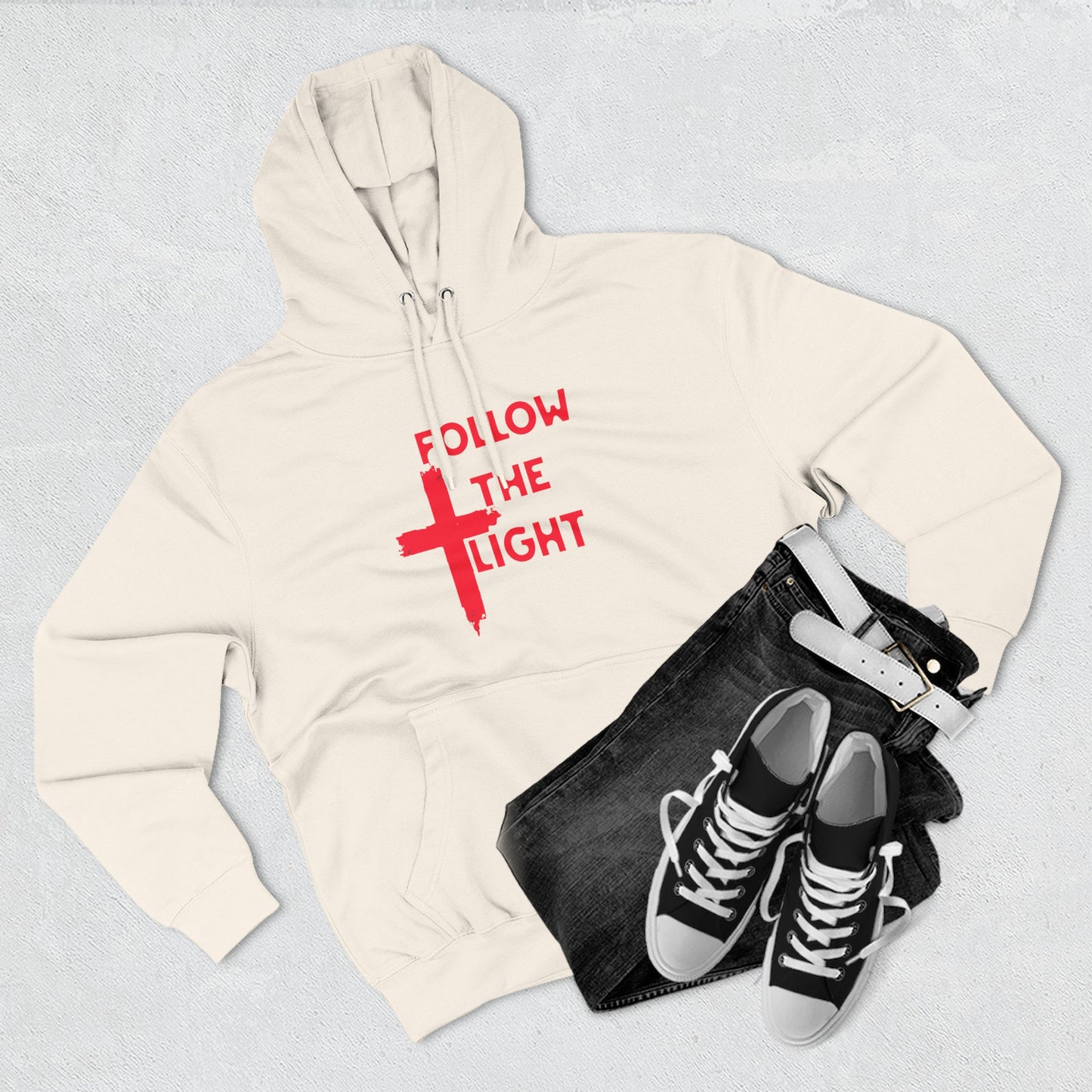 Christian Biker Hoodie: Follow the Light Cross Graphic