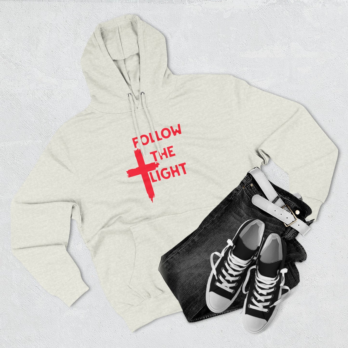 Christian Biker Hoodie: Follow the Light Cross Graphic
