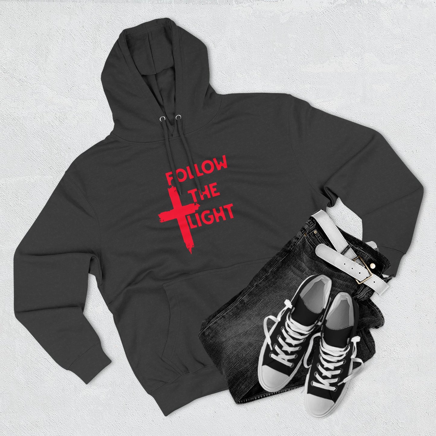 Christian Biker Hoodie: Follow the Light Cross Graphic