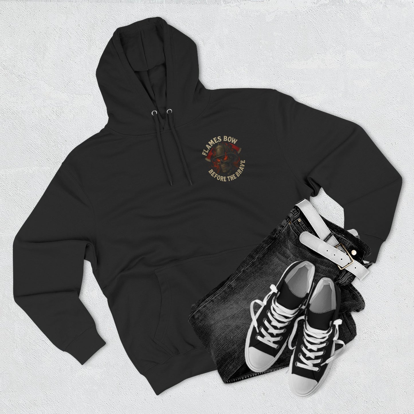 Flames Bow Before the Brave – Firefighter Skull Hoodie